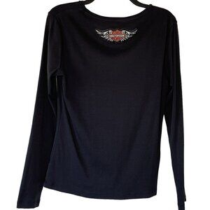 Talbots Black Tee with Harley-Davidson Applique on Back  Long Sleeves   Size S